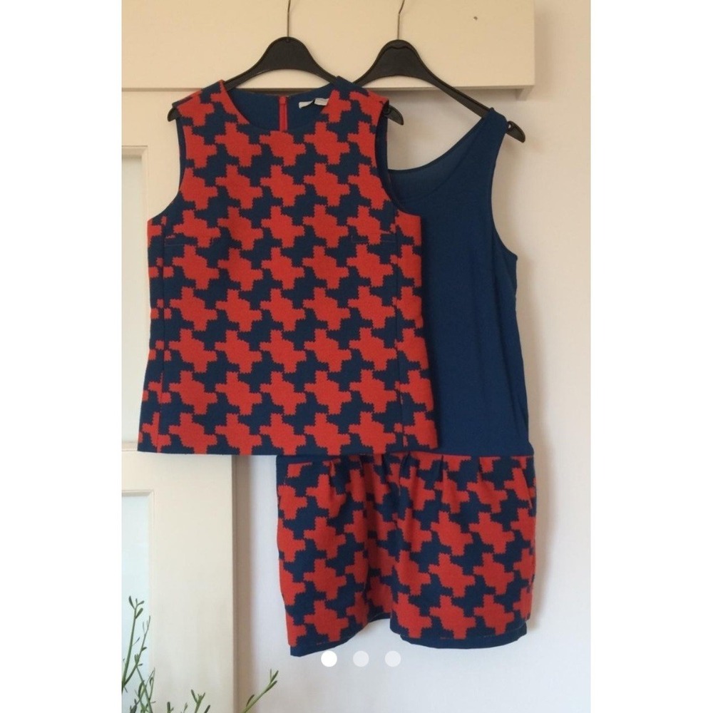 Diane Von Furstenberg Dress‎ Womens Size 2 Orange & Blue Houndstooth Wool Blend